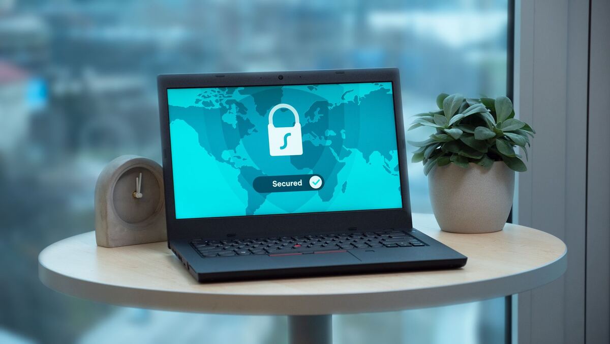 Laptop displaying a secured connection screen